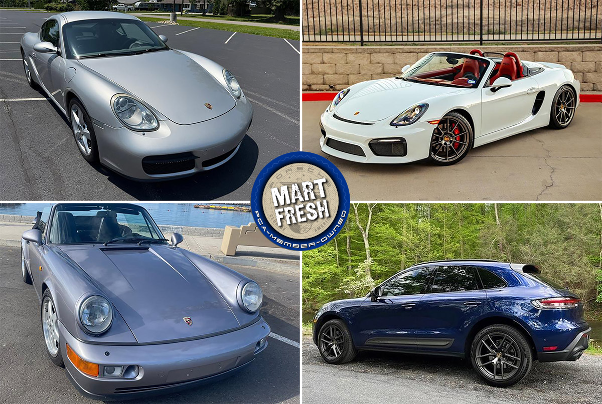 Porsche Club of America - 1990 911 Carrera 2 Cabriolet, 2008 Cayman, 2016 Boxster Spyder, or 2023 Macan T? | Mart Fresh