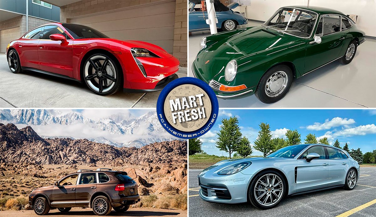 Porsche Club of America - 1967 Porsche 912, 2009 Cayenne Turbo S, 2018 Panamera 4 Sport Turismo, or 2020 Taycan 4S | Mart Fresh