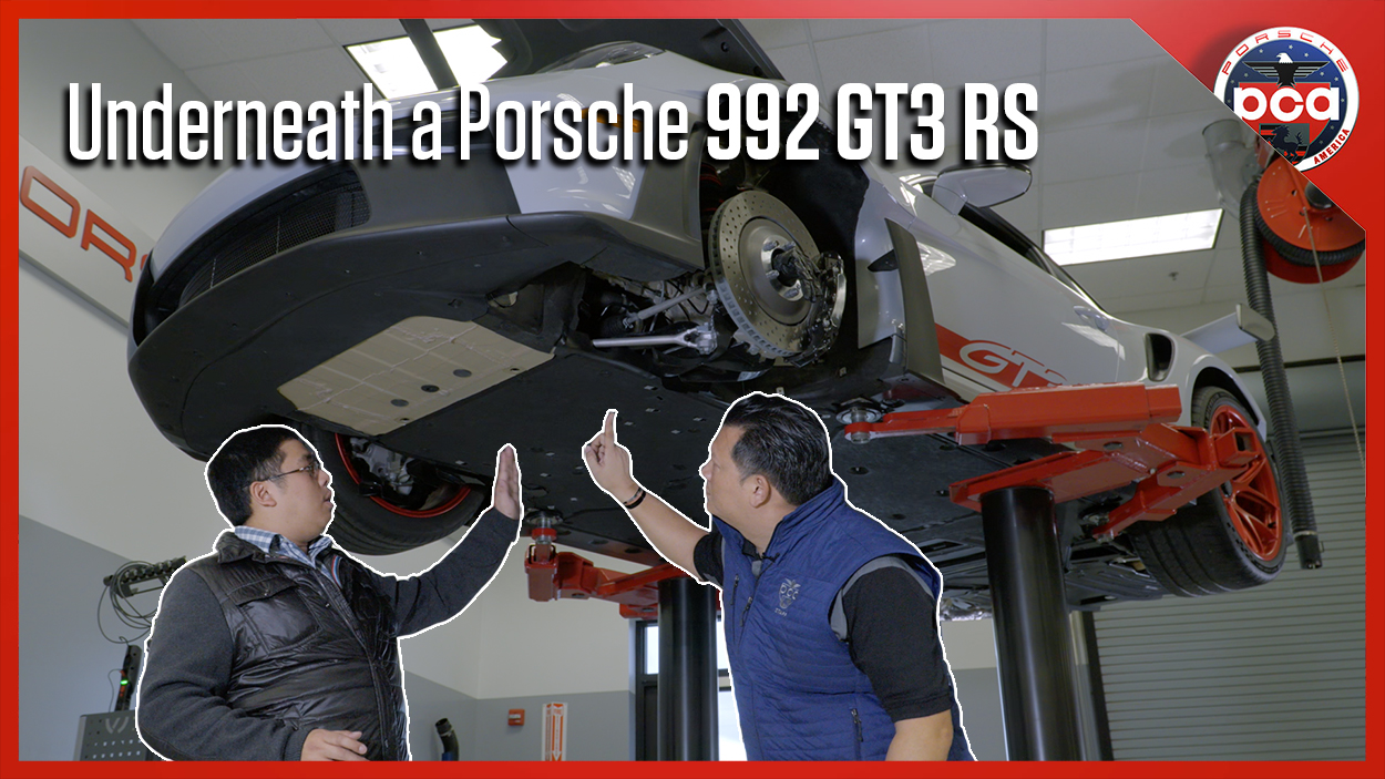 Explore the Porsche 992 GT3 RS on a lift — see the tech from underneath ...